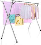 BQKOZFIN 2M Retractable Stainless Steel Clothes Drying Rack with 20 PP Windproof Hooks Free Installed Heavy Duty Space Saving Garment Rack Folding Hanger Rack for Home, Silver