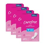 Carefree Panty Liners for Women, Thong Liners, Unwrapped, Unscented | Pantiliners, Carefree Liners, Daily Liners for Women, Light Periods and Leaks | 196ct (4 Packs of 49ct) (Packaging May Vary)