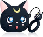 Jowhep Case for AirPod 2/1 Cartoon Design Cute Silicone Cover with Keychain Fashion Funny Shockproof Soft Protective Skin for Air Pods Girls Kids Kawaii Food Shell Cases for AirPods 1/2 Black Luna Cat