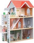 Wooden Dolls House, 31.5" Tall DIY Miniature Dollhouse Kit with Elevator, Doorbell & Light, 15 Pieces Furniture, Large Toy Gift for Kids Girls Ages 3+