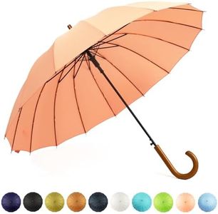 SoulRain 16 Ribs 48" Stick Umbrella Auto Open Solid Color Fashionable and Simple，Arc Classic Wood Handle，Windproof Unbreakable Stick Rain Umbrella (Peach)…