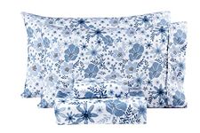 Mooreeke Floral Queen Sheets, Soft Breathable Microfiber Vintage Printed Bed Sheet Set, Deep Pocket Non-Slip Fitted Sheet Included, Blue Flower Pattern