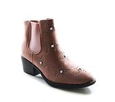 Ladies Womens Chelsea Ankle Boots Stud Boots Low MID Block Heel Shoes Size (UK3=EU36, Pink Suede)