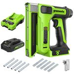 Green Works 24V 3/8'' Crown Stapler, 2.0 AH Battery AMD Charger Included, Green (PA421K)