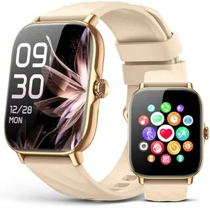 Smart Watches Fitness Tracker for Men Women with Step Counter, Sleep / Calorie Monitor, Pedometer, IP68 Waterproof, 120+ Sports for iPhone Android, 1.91”HD Touchscreen Smartwatch (Casual, Gold, 1.91)