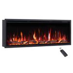 FlameKo Avena 127cm/50" Slim Frame Recessed Media Wall Inset Electric Fireplace with Multi Flame Colours, with Logs, Heater 750W & 1500W