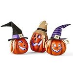 Prextex Set of Three Happy Halloween Light Up Jacko Lantern Decorative Pumpkin Foam Halloween Props for Great Haunted House Halloween Decoration