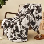 PHF Cute Cow Print Sherpa Throw Blanket for Girls Boys Teens Kids, Thick and Warm Reversible Blanket for Winter, Ultra Soft Fuzzy Animal Pattern Blanket for Bed Sofa Couch, 50x60, Brown