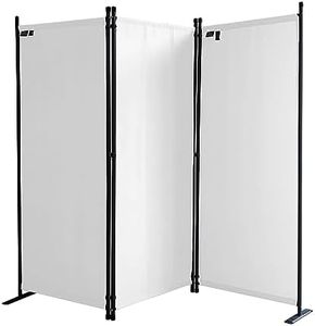 QUICK STAR Paravent 170 x 165 cm Fabric Room Devider Garden 3-Part Patrition Wall Foldable Balcony Privacy Screen White