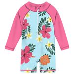 uideazone Newborn Toddler Long Sleeve One Piece Swimwear Aqua Flower Printed Rash Guard Beach Swimsuit with UPF 50+ 6-12 Months