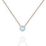 PAVOI 14K Rose Gold Plated Round Bezel Set White Opal Necklace 16-18"