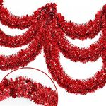 The Decor Affair 33 Ft Long Tinsel Garland Christmas Decoration, Thick and Thin Metallic Streamers Holiday Christmas Tree Decorations for Outdoor Indoor Home Xmas Party Supplies Decorations (Red)