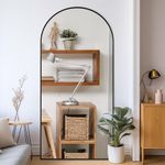 ZHUNFA Black Arched Full Length Mirror, 71x32 Big Oversized Mirrors with Stand, Aluminum Full Length Floor Mirror with Arched-Top, Floor Standing Mirrors for Bedroom, Living Room