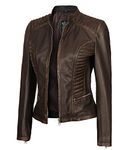 fjackets Real Leather Jacket Women - Cafe Racer Biker Motorcycle Lambskin Brown Leather Jacket Womens (N2) | [1315942] N-185 Ruboff, S