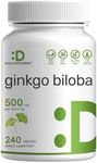 DEAL SUPPLEMENT Ginkgo Biloba 500mg Per Serving, 240 Capsules, 4 Month Supply – Grown in Northern Asia – Extra Strength, Promotes Brain Function