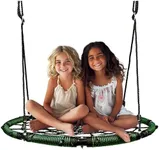 PlayVibe Spider Web Tree Swing – 40 Inch Saucer Swing for Kids Outdoor – Round Disc Swing with 800Lb Weight Capacity, 900D Oxford Waterproof Fabric, & Hanging Straps (Green)