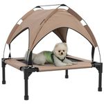 PawHut Elevated Dog Bed with Canopy, Cooling Dog Cot Bed for Camping, Portable Raised Pet Cot with Washable Breathable Mesh, for Indoor Outdoor, Small and Medium Dogs, 30" x 24" x 27", Coffee