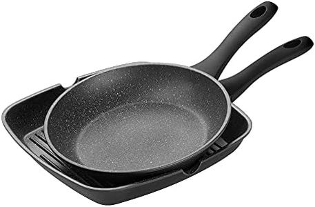 Pyrolux Pyrostone 2-Piece Non-Stick Cookware Set, Fry Pan/Skillet 26 cm & Grill Pan 28 cm, Black