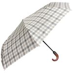 London Fog Rain Umbrella, Khaki Plaid, 44 Inch Arc J-Hook, Auto Open/Close