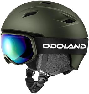 Odoland Ski Helmet and Goggles Set for Adults & Youth, Snowboard Helmet with Goggles - Shockproof Winter Sports Helmet with Protective Shell for Men, Women & Teens, Olive Green, S