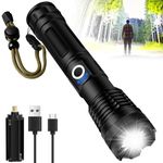 Rechargeable LED Flashlight 100000 High Lumens, Powerful Led Tactical Flashlights with Zoomable, 5 Modes & COB Light, IPX7 Waterproof, Brightest Flashlight for Camping, Emergencies, Dog Walking