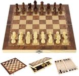 Wooden Chess Set, 40cm Large Folding Chessboard Pieces Wood with Chessmen Storage Slots Unique Crafted Handmade, 3 in 1 Chess Board Game for Adults and Kids (Chess,Backgammon,Checkers)