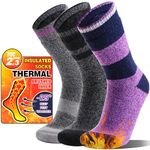 MOGGEI Heated Thermal Socks for Men Women Winter Warm Thick Insulated Ski Crew Socks Gift Stocking Stuffers for Women 3 Pairs(Purple/Black/Light Grey,M)