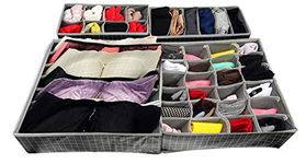 House of Quirk Fabric Set Of 4 Foldable Jewelry Storage Box Drawer Divider For Socks Bra Tie Scarfs - Black Grid, Standard