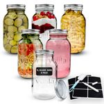 volila Mason Jars With Lids - 1 Litre Leakproof Glass Jars with Lids. Labels, Pen and Sponge - 6 Pack Large Mason Jar as Preserving Jars, Salad Jars, Overnight Oats Jar, and Pickling Jars