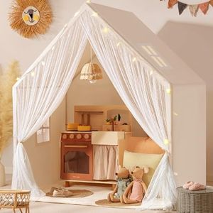 Tiny Land Kids Tent with Star Lights, Large Indoor Playhouse Tent, 53" x 36" Play Tent for Girls and Boys, Use for Reading Nook, Playroom, Sleepover Tent