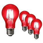SLEEKLIGHTING LED 6Watt Filament A19 Red Colored Light Bulbs – UL Listed, E26 Base Lightbulb – Energy Saving - Lasts for 25000 Hours - Heavy Duty Glass - 4 Pack