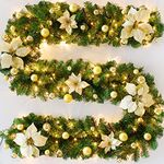Christmas Garland Ornament with LED Lights Christmas Wreath,2.7M Christmas Decorated Rattan(Battery powered) for Fireplace Stairs Window Christmas Tree Xmas Party Home Decoration (Gold)