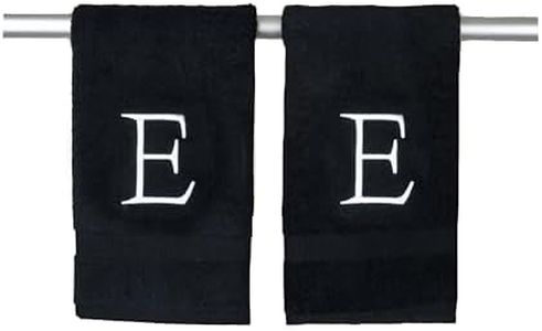 Black Monogram Hand Towel for Bathroom - Monogrammed Initial Hotel Quality Decorative Embroidered Luxury Towel for Powder Room, Spa - GOTS Organic Certified - Set of 2 Letter E