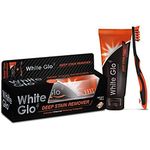 White Glo Deep Stain Remover Whitening Toothpaste + Charcoal Infused Flosser Tip Toothbrush 5.2 Ounce