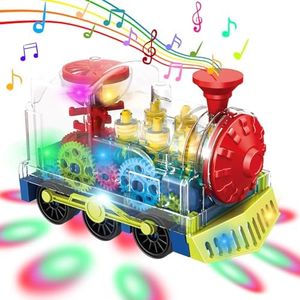 YOLOMOON Baby Toys Car for 1 2 3 Year Old Boys Girls, Light Up Transparent Train Toy for Toddlers, Tummy Time Cars Toys for Kids with Light & Music, Educational Crawling Toys Gifts for 12 18 Month