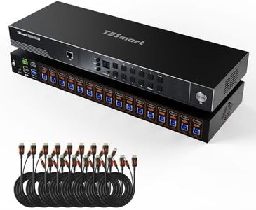 TESmart 16 Port HDMI KVM Switch 8K@60Hz, USB 3.0 16X1 Rackmount KVM Enterprise-Grade EDID Emulator | Hotkey Switch | RS232 | HDCP 2.3 | IR Remote | IP Control | Auto Scan | with 8 Pcs 5ft KVM Cable