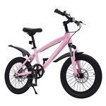 ROMYIX Kids Mountain Bike, Children's Bicycle for Boys and Girls,18 Inch Wheels, High-carbon Steel, Front Suspension, Single Speed (Pink)