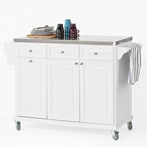 SoBuy Isola cucina con ruote Mobile dispensa cucina moderno Penisola cucina con piano lavoro in acciaio inossidabile bianco L107*P49*A95 cm FKW33-W
