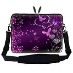 Meffort Inc 17 17.3 inch Neoprene Laptop Sleeve Bag Carrying Case with Hidden Handle and Adjustable Shoulder Strap - Purple Butterfly Heart Design