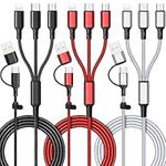 6 in 1 Multi Charging Cable [3Pack 4FT] Multi Charger Cable Nylon Braided Multi Fast Charging Cord USB A/C to Phone USB C/Micro USB/i-P Connector Universal Multiple Phone Charger Cable for Cell Phones