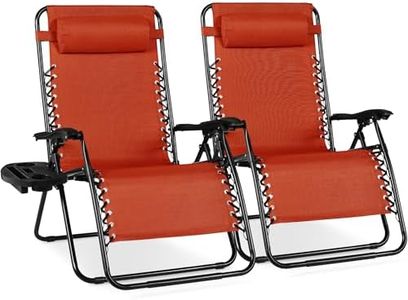 Best Choice Products Set of 2 Extra Wide Adjustable Steel Mesh Zero Gravity Lounge Chair Recliners w/Pillows and Cup Holder Trays - Burnt Orange