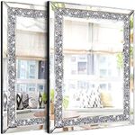 ZOLAPI 2PCS Crystal Rhinestone Diamond Wall Mirror.Brilliant Hand-Spliced Glass Mirror.Accent Decorative Mirror for Hallway/Bathroom/Bedroom（11”x15”）