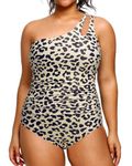 Aqua Eve Plus Size One Piece Swimsuit One Shoulder Bathing Suit Tummy Control Keyhole Swimwear, Leopard, 18 Plus