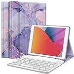 Fintie Keyboard Case for iPad 9th / 8th / 7th Generation (2021/2020/2019) 10.2 Inch, Soft TPU Back Stand Cover w/Pencil Holder, Magnetically Detachable Wireless Bluetooth Keyboard, Lilac Marble