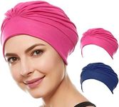 Beemo Swim Caps for Women Swimming Turban Polyester Latex Lined Pleated for Ladies-2pk HP/NA