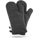 AVACRAFT Oven Mitts pair, Flexible, 100% Cotton with Unique Heat Resistant Food Grade Silicone, Thick Terry Cloth Interior, 500 F Heat Resistant (Grey Oven Mitts)