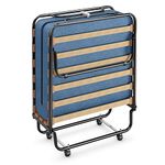 RELAX4LIFE Rollaway Folding Bed with Mattress, Guest Bed with Sturdy Steel Frame & Memory Foam Mattress, Portable Fold Up Bed with Rolling Wheels for Small Space, Office, Camping, Made in Italy (Navy)