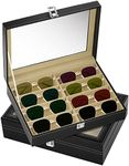 TOPZEA 2 Pack Sunglasses Organizer, PU Leather Eyewear Eyeglass Organizer Display Cases for Jewelry, Glasses Storage Holder Box, Lockable Watch Collection Case with 8 Slot for Women, Men