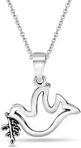 AeraVida Peaceful Dove and Olive Leaf .925 Sterling Silver Animal Bird Charm Pendant Necklace | Adorable Sterling Silver Necklace for Women | Vintage Nature Long Necklaces for Women | Necklace Women Jewelry, Metal, not known