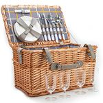 Woodluv Willow Picnic Basket For 4 People Complete Quality Accessories & Easy Carry Handle And Strap